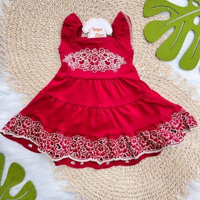 Vestido Jardim de Flores em Lese - Vermelho